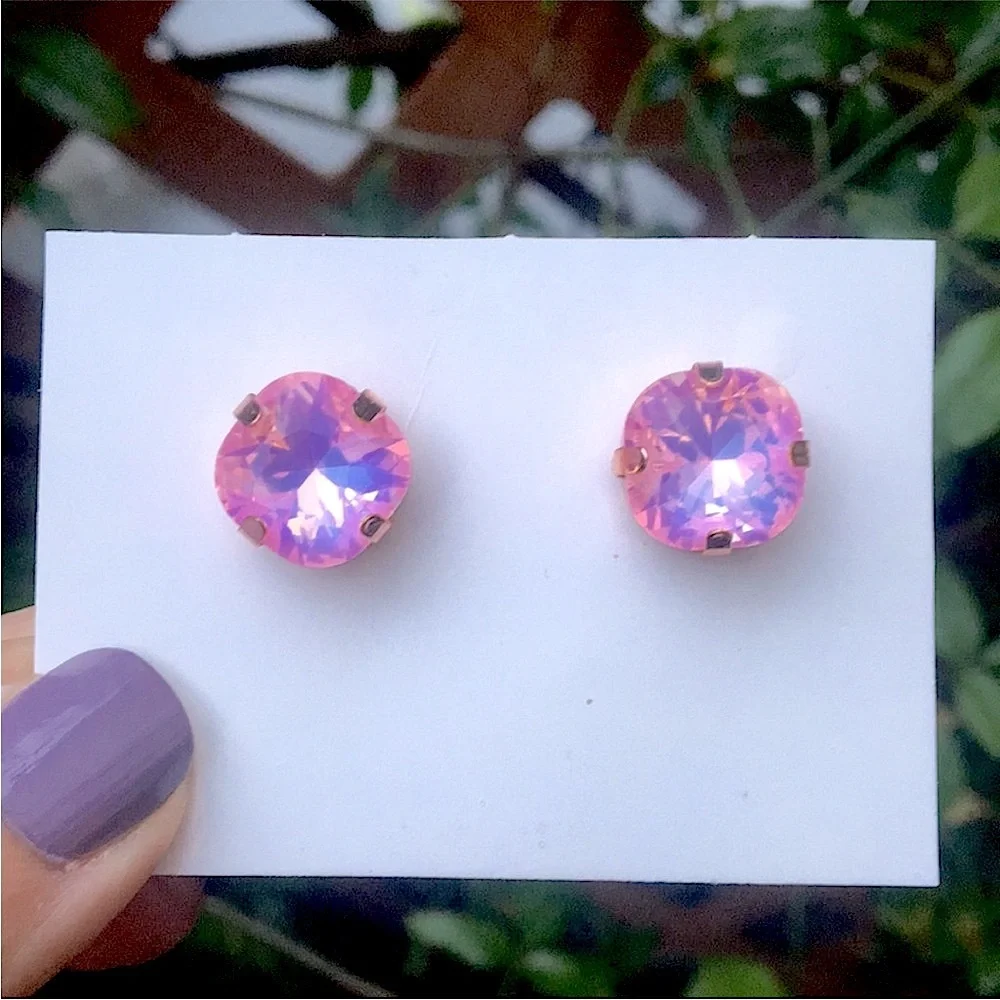 Pink Opal Aurora Borealis Crystal Earrings